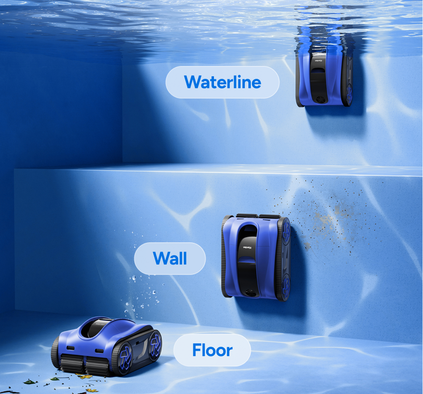 3D-S-Path-Poolreinigungsroute über Bodenwandneigung und Wasserlinie