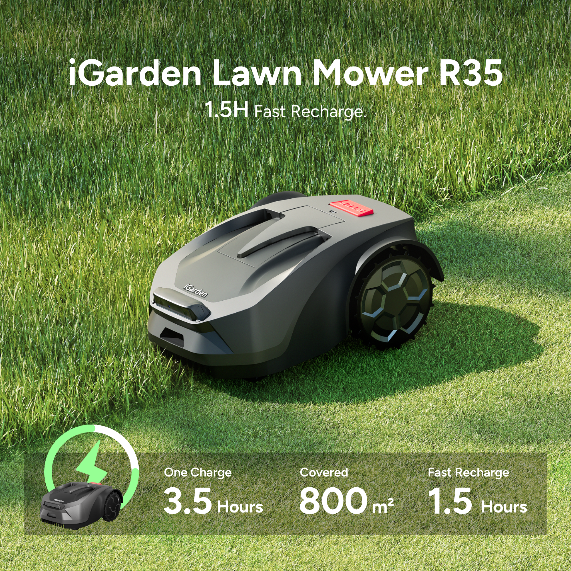 iGarden Robotic Lawn Mower R35 1.5H Fast Recharge