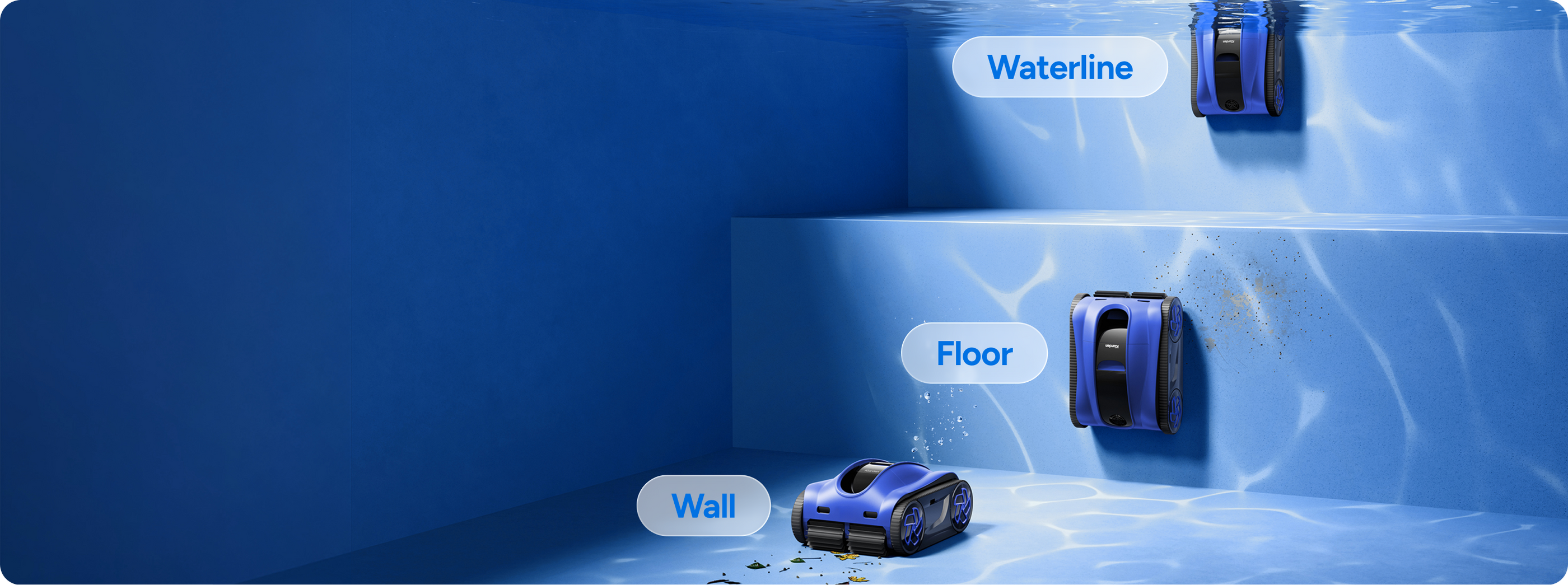 3D-S-Path-Poolreinigungsroute über Bodenwandneigung und Wasserlinie